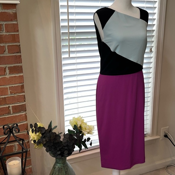 Raoul color block dress size 8 black orchid pink &  light blue with zip back - Picture 1 of 6